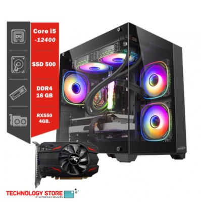 PC GAMER | Core i5-12400 RX 550 4GB Gddr5 |8GB DDR4 | SSD 480GB | Gabinete Sentey A5