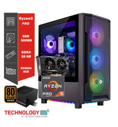 PC GAMER FORMULA V LINE RYZEN 5 4500 | RX 6600 8GB| Ram 16GB | Disco SSD 500 GB | W11 (600W 80 BRONZE)