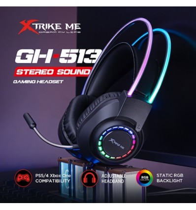 AURICULARES GAMER LUZ LED RGB AUDIO MICROFONO USB Y JACK 3.5MM PS4 PS5 XBOX PC XTRIKE GH-513