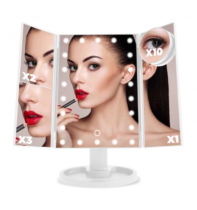 Espejo Led Maquillaje Plegable Luz Triptico Pie Tactil Usb