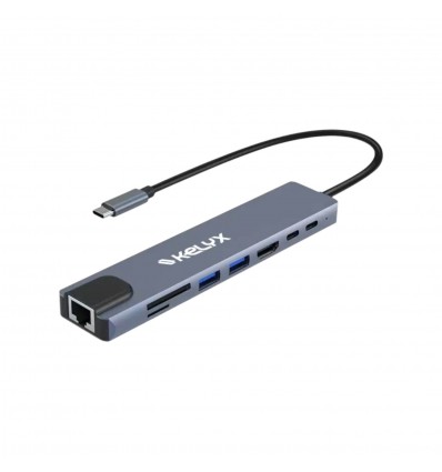 Hub Kelyx 8en1 Type C HDMI SD USB 2.0 x2 / USB 3.0 x2 RJ45