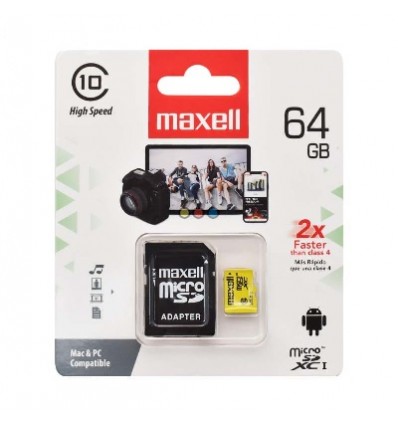 Memoria Micro Sd 64 Gb maxell Con Adaptador
