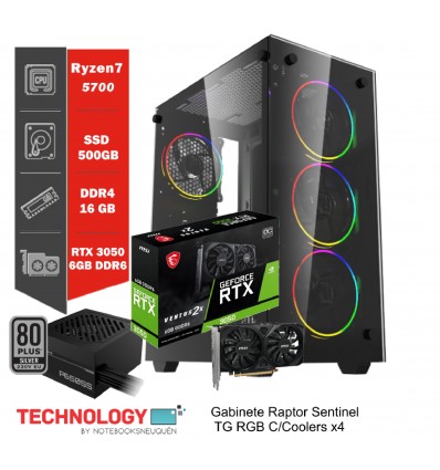 Pc Gamer Ryzen 7-5700 | RTX 3050 6Gb DDr6 | Ram 16Gb | Disco M.2 500GB