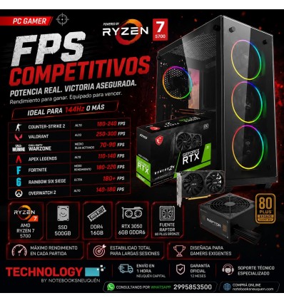 Pc Gamer Ryzen 7-5700 | RTX 3050 6Gb DDr6 | Ram 16Gb | Disco M.2 500GB
