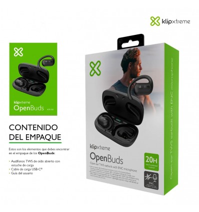 Klip Xtreme Audifonos Tws Open Ear Openbuds Koe-250bk Negro