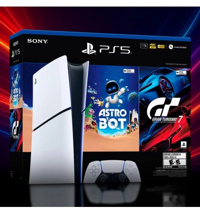 Consola Sony Playstation 5 Ps5 Slim Digital + 2 Juegos Astro Bot Y Gt7 - Blanca 1TB